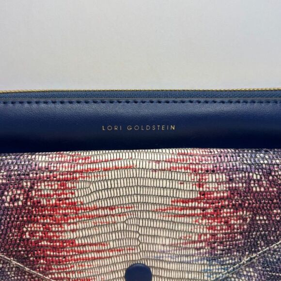 Lori Goldstein Leather Large Envelope Navy Snake Print Pouch Womens NWOT - Picture 4 of 10